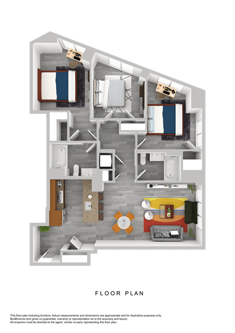 a 3d floor plan of a bedroom apartment